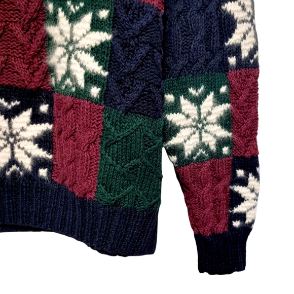 Vintage Cable Knit Embroidered Snowflake Oversize Grandpa Sweater Size Medium - Picture 4 of 7